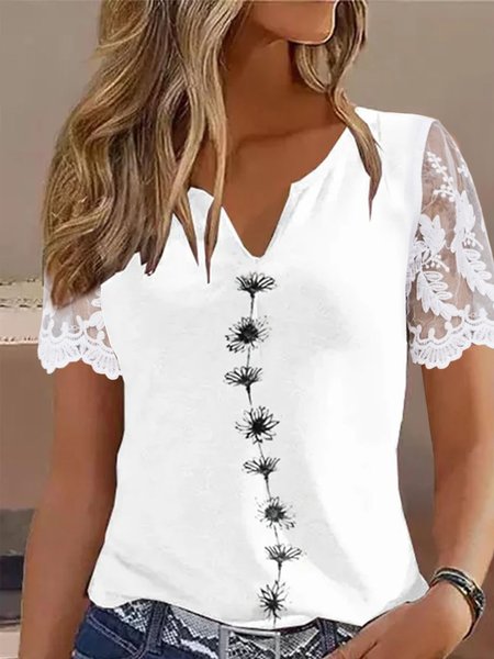 Casual Floral Jersey Notched Patchwork lace Blouses, White, Shirts & Blouses
Casual Floral Jersey Notched Patchwork lace Blouses, White, Shirts & Blouses