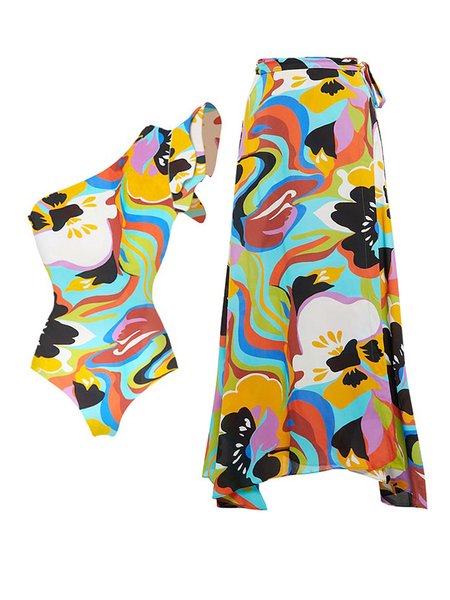 Geometric One Shoulder Printing Vacation One Piece With Cover Up, Multicolor, Swimsuit with Coverups
Geometric One Shoulder Printing Vacation One Piece With Cover Up, Multicolor, Swimsuit with Coverups