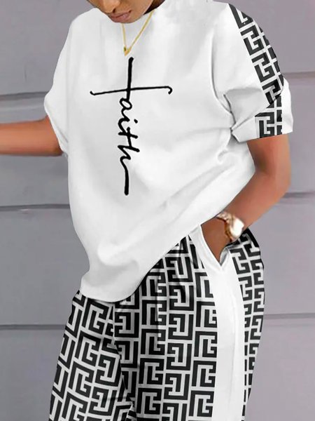 Plus Size Short sleeve Text Letters Casual Loose T-Shirt, White, Plus Tops