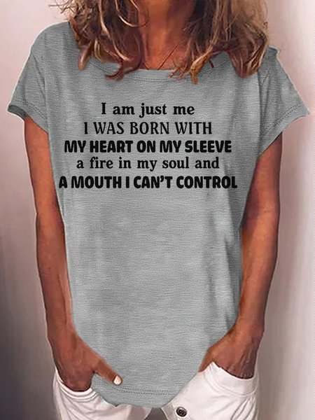 Women's I'm Just Me Funny Crew Neck Casual T-Shirt, Gray, T-shirts