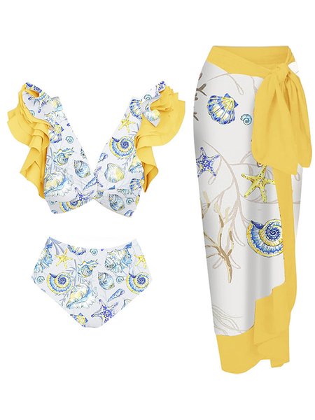 Abstract Vacation Printing V Neck Bikini With Cover Up, Yellow, Swimsuit with Coverups
Abstract Vacation Printing V Neck Bikini With Cover Up, Yellow, Swimsuit with Coverups