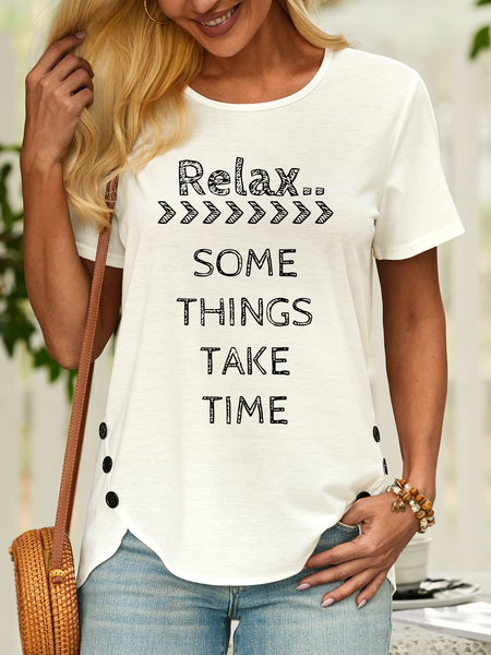 Women’s Relax Some Things Take Time Casual Cotton Text Letters T-Shirt, White, T-shirts
Women’s Relax Some Things Take Time Casual Cotton Text Letters T-Shirt, White, T-shirts