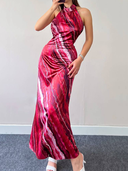 Regular Fit Abstract Stand Collar Sleeveless Elegant Maxi Dress With No, Red, Maxi Dresses
Regular Fit Abstract Stand Collar Sleeveless Elegant Maxi Dress With No, Red, Maxi Dresses