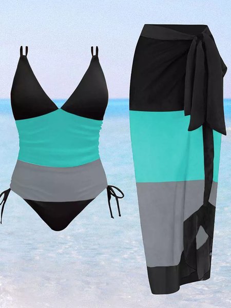 V Neck Printing Casual Striped One Piece With Cover Up, Multicolor, swimwear>>One-Pieces
V Neck Printing Casual Striped One Piece With Cover Up, Multicolor, swimwear>>One-Pieces