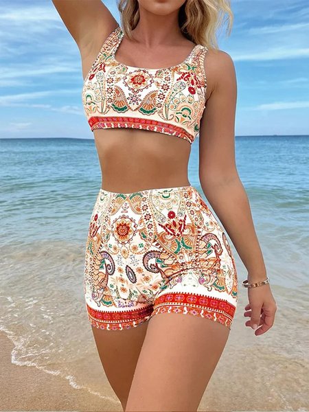 

Ethnic Printing Scoop Neck Ethnic Bikini, Multicolor, swimwear>>Bikini Sets