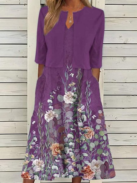 Floral Elegant Two-Piece Set, Purple, Floral Dresses
