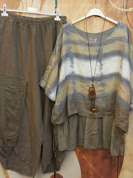 Linen Vacation Casual Daily Tie Dye Print Crew Neck Two-Piece Set, Army green, Suit Set
Linen Vacation Casual Daily Tie Dye Print Crew Neck Two-Piece Set, Army green, Suit Set