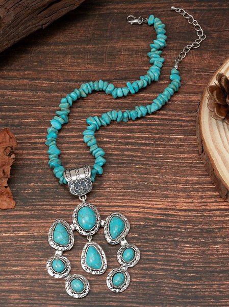 

Ethnic Turquoise Beaded Pendant Necklace Bohemian Casual Women's Jewelry, Cyan, Necklaces