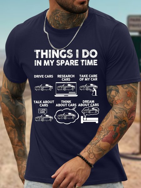 

Men's Things I Do In My Spare Time Drive Cars Research Cars Take Care Of My Car Funny Graphic Printing Text Letters Loose Cotton Casual T-Shirt, Purplish blue, T-shirts