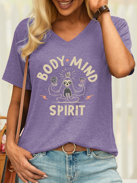 

Women’s Body Mind Spirit Yoga Animal Cotton Casual T-Shirt, Purple, T-shirts
