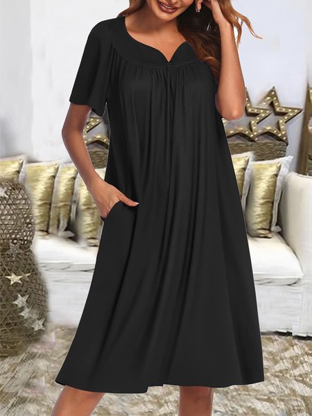 Ruched Casual Dress, Black, Dresses