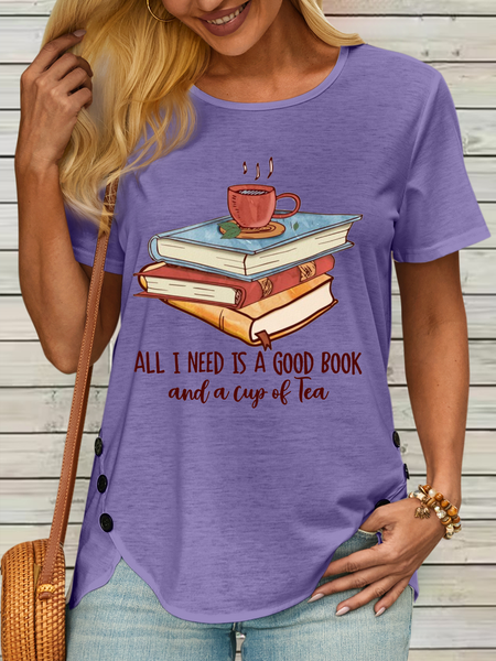 Women's All I Need is a Good Book And a Cup of Tea Crew Neck Loose T-Shirt, Purple, T-shirts
Women's All I Need is a Good Book And a Cup of Tea Crew Neck Loose T-Shirt, Purple, T-shirts