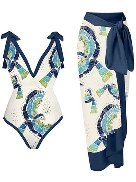 Elegant Floral Printing V Neck One Piece With Cover Up, Blue, swimwear>>One-Pieces
Elegant Floral Printing V Neck One Piece With Cover Up, Blue, swimwear>>One-Pieces