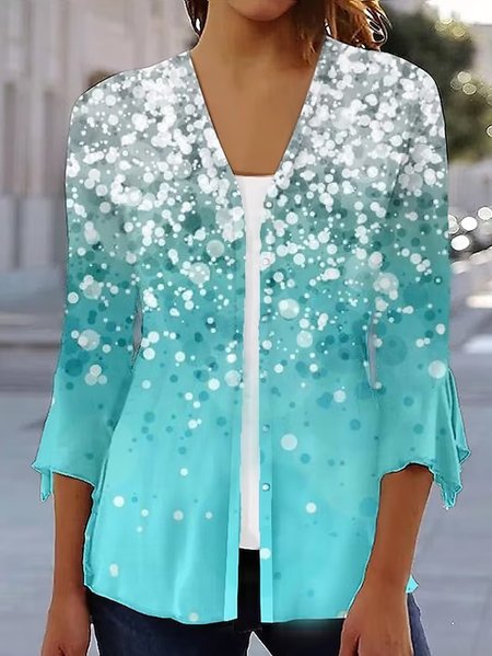 V Neck Loose Polka Dots Casual Shirt, Blue, Shirts & Blouses