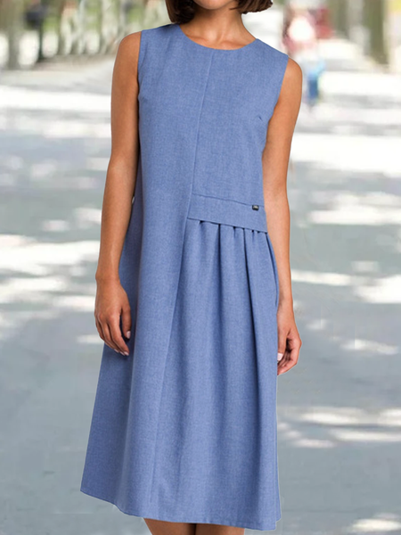 Plain Casual Crew Neck Loose Dress, Blue, Dresses