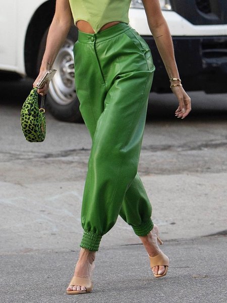 Loose Urban Plain Ankle Cargo Pants, Green, Cargo Pants