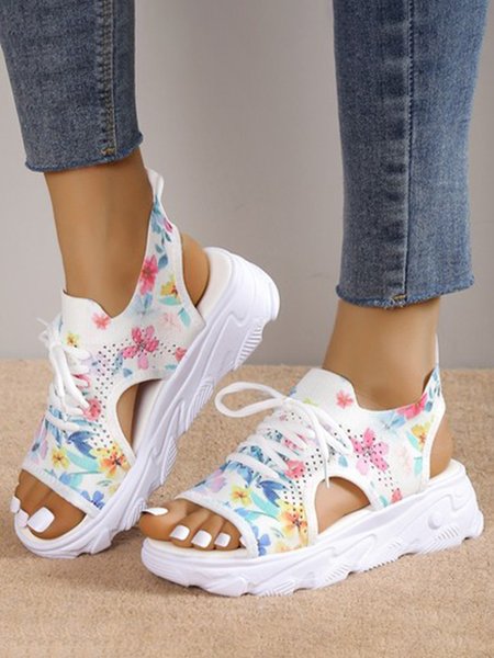 Breathable Casual Floral Print Sports Sandals, As picture, Sneakers