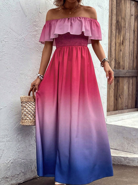 

Casual Ombre Strapless Loose Dress, Pink, Casual Dresses