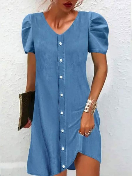 V-neck Casual Loose Denim Single-breasted Short-sleeved Short Dress, Blue, Dresses
V-neck Casual Loose Denim Single-breasted Short-sleeved Short Dress, Blue, Dresses
