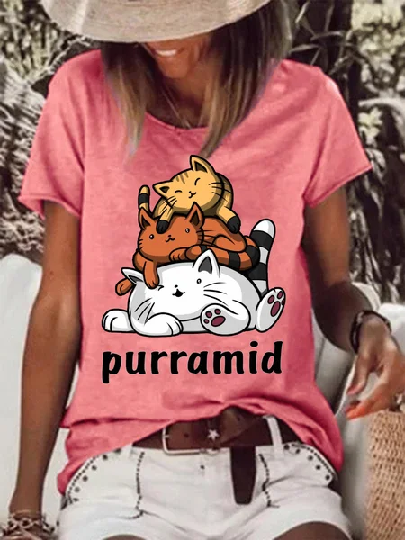 Women's Funny Purramid Cute Cat Graphic Printing Casual Crew Neck Cotton-Blend T-Shirt, Red, T-shirts
Women's Funny Purramid Cute Cat Graphic Printing Casual Crew Neck Cotton-Blend T-Shirt, Red, T-shirts