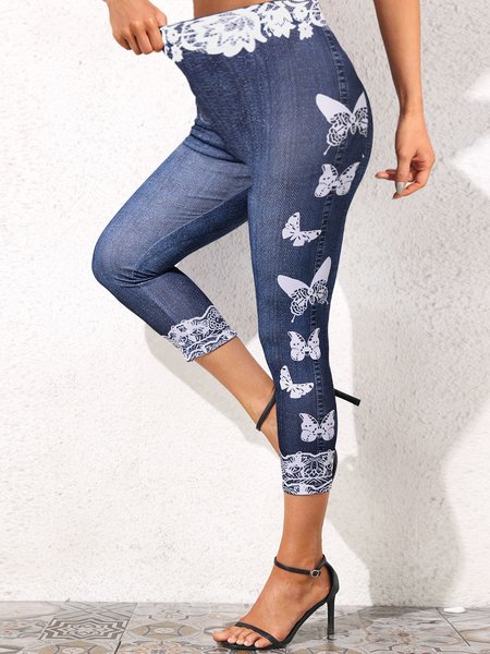 Casual Tight Butterfly Print Denim Blue High Waisted Leggings, Green, Leggings
Casual Tight Butterfly Print Denim Blue High Waisted Leggings, Green, Leggings