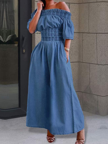 Plain Elegant Regular Fit Cold Shoulder Short sleeve Denim Maxi Dress With No Belt, Denim blue, Maxi Dresses
Plain Elegant Regular Fit Cold Shoulder Short sleeve Denim Maxi Dress With No Belt, Denim blue, Maxi Dresses