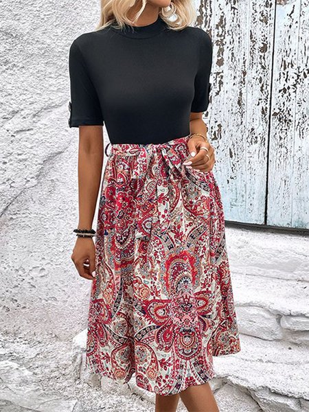 Womens Short Sleeve Loose Casual Dress, Black, Dresses