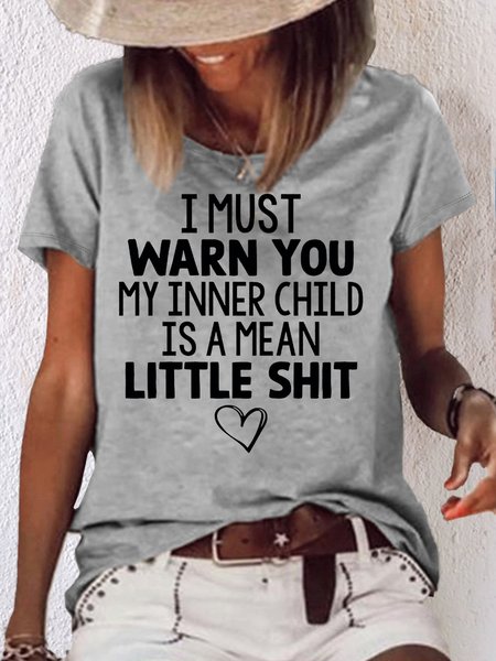 Women's My Inner Child Letters Crew Neck Casual T-Shirt, Gray, T-shirts