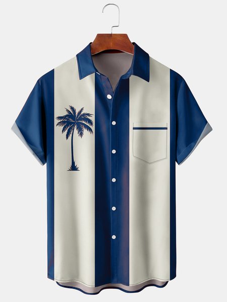Mens Retro Coconut Tree Print Short Sleeve Shirt Lapel Loose Chest Pocket Bowling Shirt, Blue, Short Sleeve Shirts
Mens Retro Coconut Tree Print Short Sleeve Shirt Lapel Loose Chest Pocket Bowling Shirt, Blue, Short Sleeve Shirts