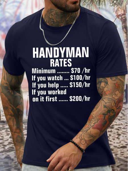 Men's Funny Handyman Rates Minimum If You Watch On It First Graphic Printing Cotton Text Letters Crew Neck Casual T-Shirt, Purplish blue, T-shirts
Men's Funny Handyman Rates Minimum If You Watch On It First Graphic Printing Cotton Text Letters Crew Neck Casual T-Shirt, Purplish blue, T-shirts