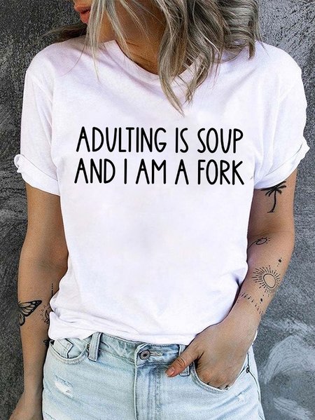 Women's Funny Adulting Is Soup And I Am A Fork Graphic Printing Casual Crew Neck Cotton Text Letters T-Shirt, White, T-shirts
Women's Funny Adulting Is Soup And I Am A Fork Graphic Printing Casual Crew Neck Cotton Text Letters T-Shirt, White, T-shirts