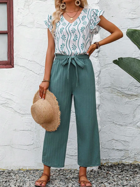 Cotton Elegant Plants Print Off Shoulder Top & Wide Leg Pants Two-Piece Set, Green, Suit Set
Cotton Elegant Plants Print Off Shoulder Top & Wide Leg Pants Two-Piece Set, Green, Suit Set