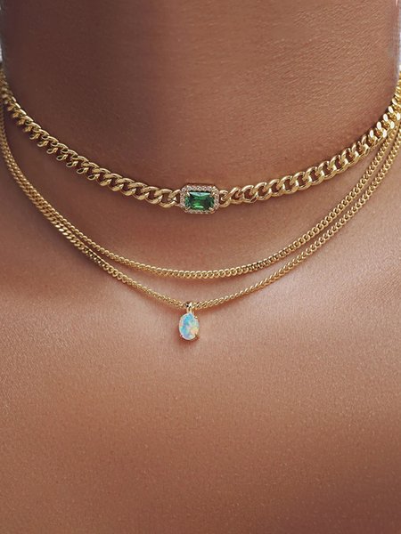 Elegant Moonstone Set Green Zircon Chain Layer Necklace Urban Casual Women's Accessories, Golden, Necklaces
Elegant Moonstone Set Green Zircon Chain Layer Necklace Urban Casual Women's Accessories, Golden, Necklaces