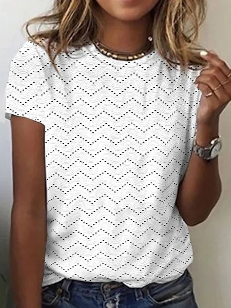Casual Cotton-Blend Crew Neck T-Shirt, White, T-Shirts
