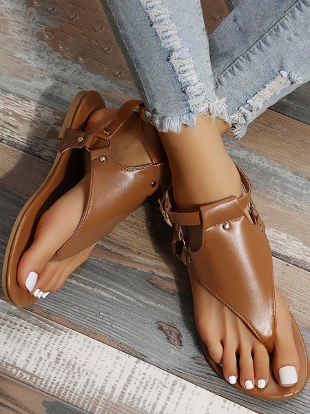 Summer Comfort Retro Stripe Flat Sandals, Deep brown, Sandals