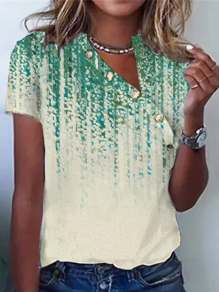 Asymmetrical Loose Casual Painting T-Shirt, Green, T-Shirts