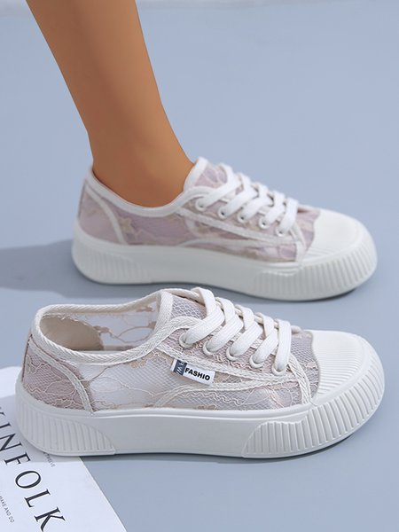 Airy Floral Lace Resort Flats, Khaki, Sneakers