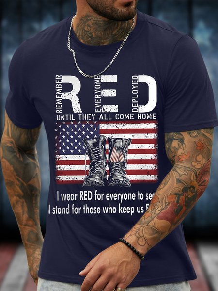 

Men's Funny Red Remamber Everyone Deployed Until They All Come Home I Wear Res For Everyone To See I Stand For Those Who Keep Us Free Graphic Printing Loose Casual Cotton Crew Neck T-Shirt, Purplish blue, T-shirts