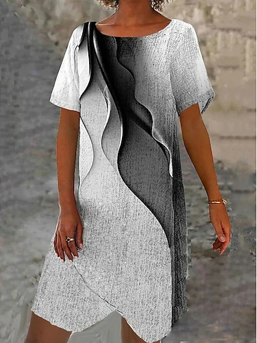 Linen Ombre Dress With No Belt, Black-white, Dresses