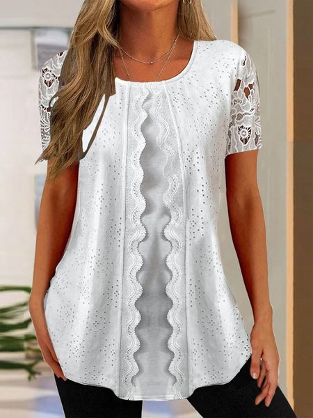 Loose Linen Elegant Women Short Sleeve Scoop Neck Lace Tops, White, Shirts & Blouses
Loose Linen Elegant Women Short Sleeve Scoop Neck Lace Tops, White, Shirts & Blouses