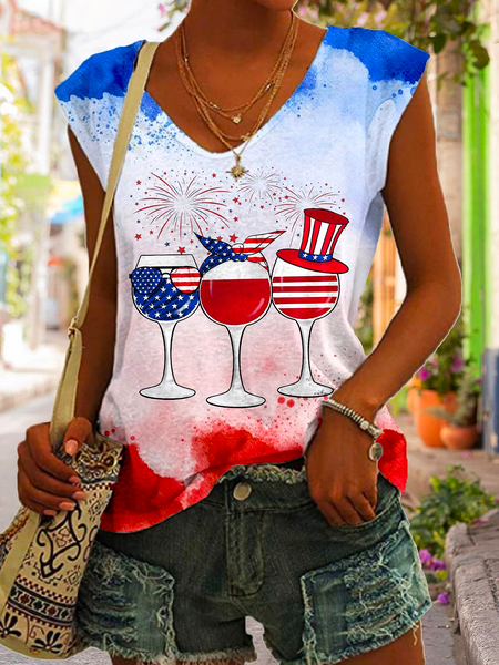 Casual Loose V Neck Women's American Flag Wine Glass Print Tank Top, Red, Tanks & Camis
Casual Loose V Neck Women's American Flag Wine Glass Print Tank Top, Red, Tanks & Camis