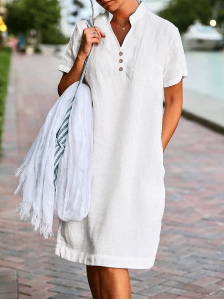 Women Casual Summer Daily Loose Button V Neck Short Sleeve White Dress, Mini Dresses
Women Casual Summer Daily Loose Button V Neck Short Sleeve White Dress, Mini Dresses