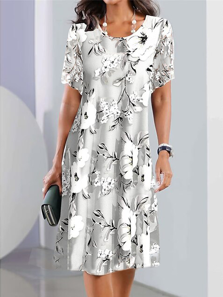 Loose Crew Neck Casual Dress With No Belt, Gray, Dresses