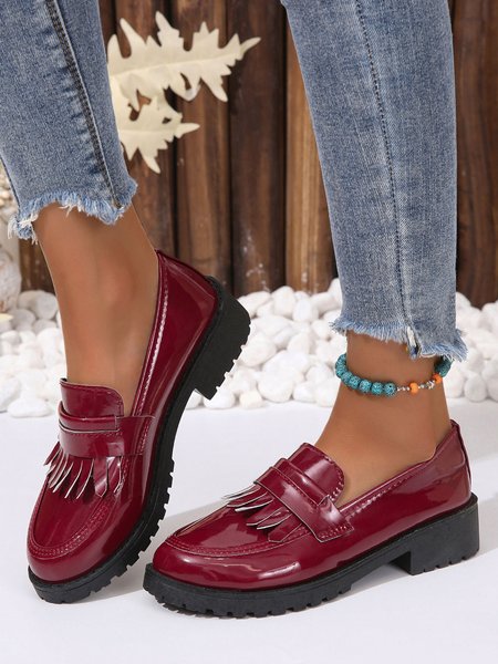 Women's Classic Urban Patent Leather Tassel Loafers, Wine red, Flats