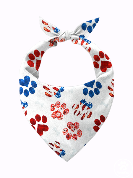 America Flag Matching Dog Print Bib, White, Pet Bandanas