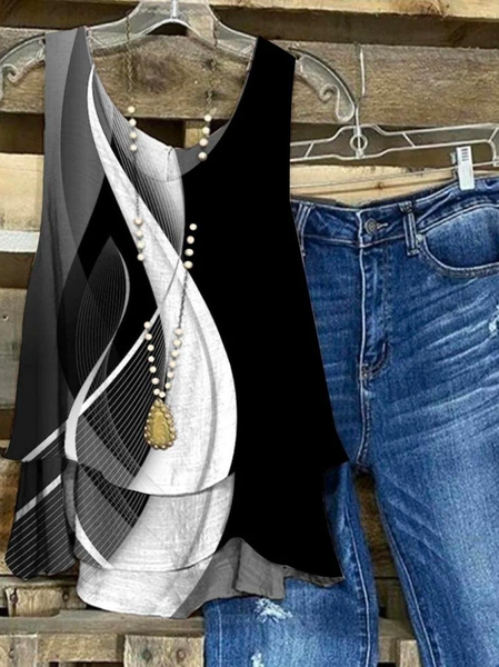 Loose Linen Geometric Casual Black Casual V Neck Printed Sleeveless Tank Top, Tanks & Camis
Loose Linen Geometric Casual Black Casual V Neck Printed Sleeveless Tank Top, Tanks & Camis