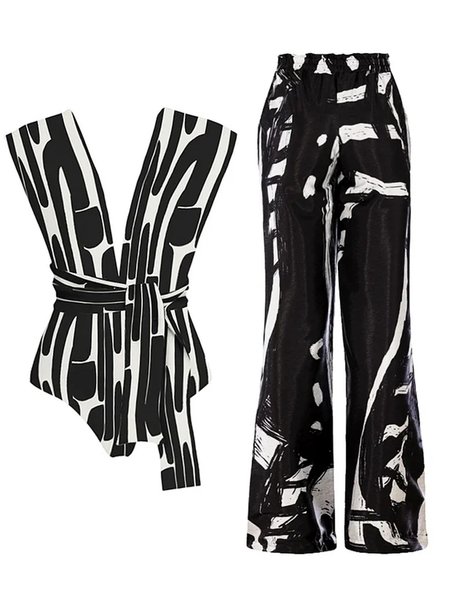 Vacation Abstract Printing One Piece With Cover Up, Black-white, Swimsuit with Coverups
Vacation Abstract Printing One Piece With Cover Up, Black-white, Swimsuit with Coverups