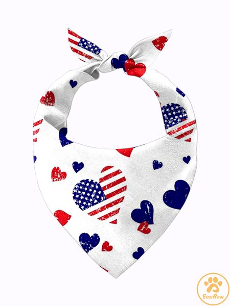 America Flag Matching Dog Print Bib, White, Pet Bandanas