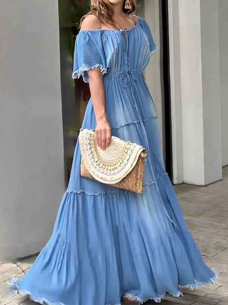 Plain Elegant Loose Crew Neck Short sleeve Denim Maxi Dress, Denim blue, Maxi Dresses
Plain Elegant Loose Crew Neck Short sleeve Denim Maxi Dress, Denim blue, Maxi Dresses
