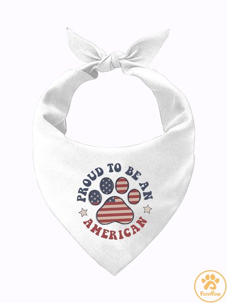 America Flag Matching Dog Print Bib, White, Pet Bandanas